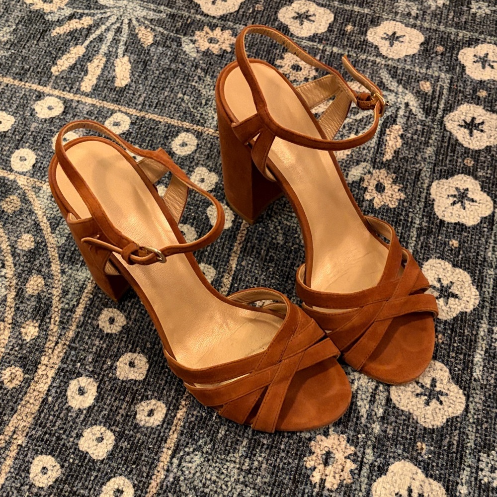 Stuart Weitzman Brown Suede 4” Block Heel